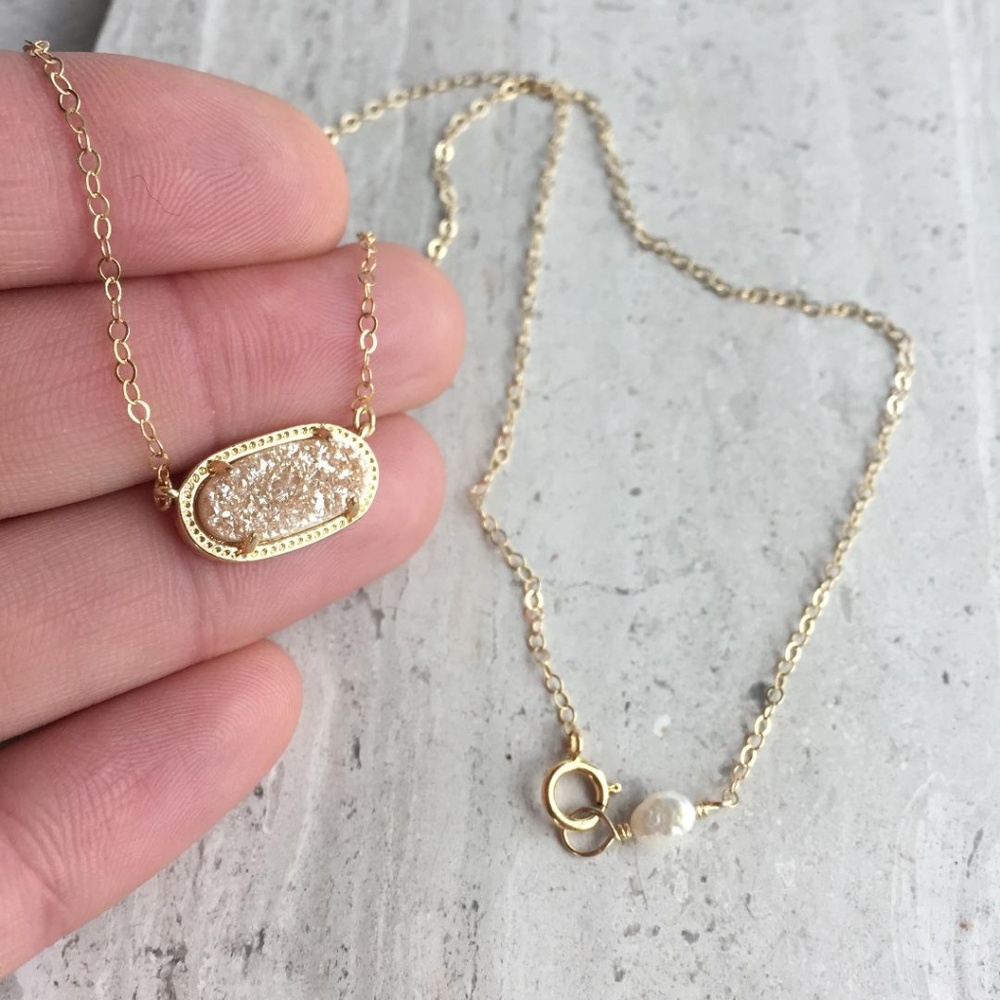 14K Gold/ Sterling Sand Druzy Elisa Necklace - Picture 2 of 2